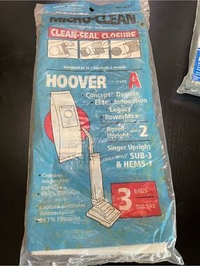 Hoover Type A Micro-Clean vacuum cleaner bags new package 3 pack